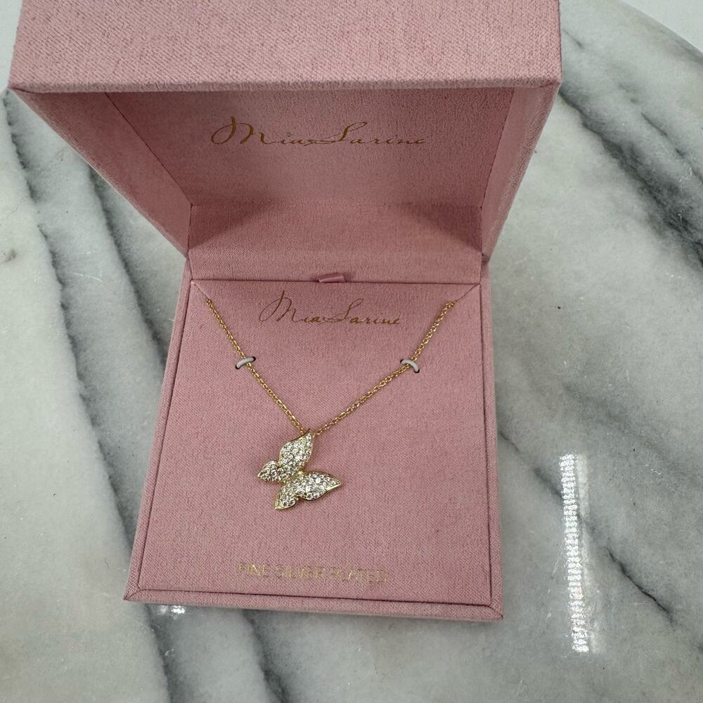 NWT Mia Sarine fine silver plated gold butterfly necklace
